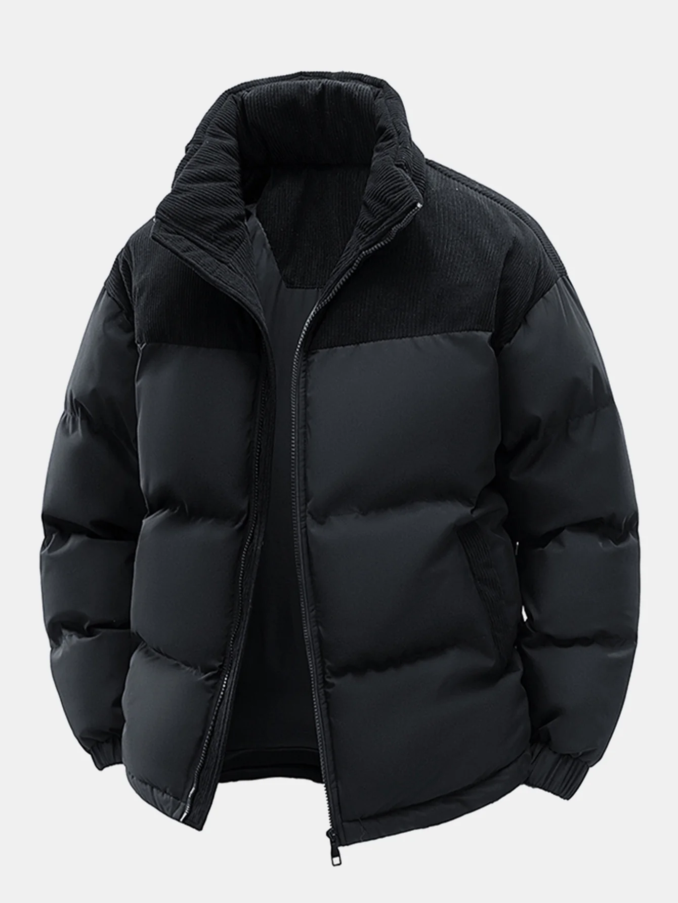 Corduroy Patchwork Kapuzen-Steppjacke - Image 6
