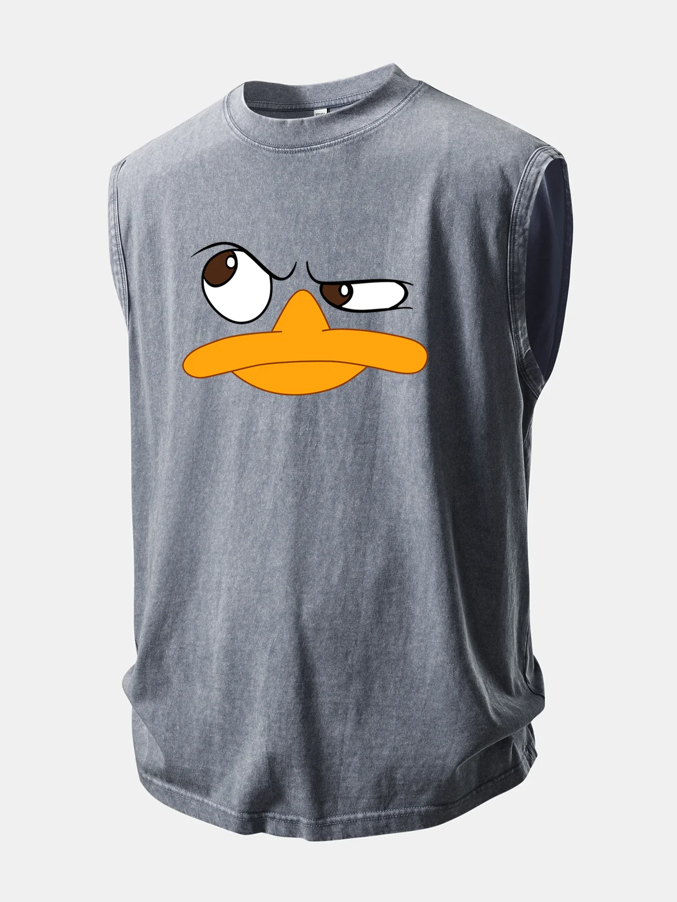 Emoji Duck Print Washed Distressed Tank Top - Image 3