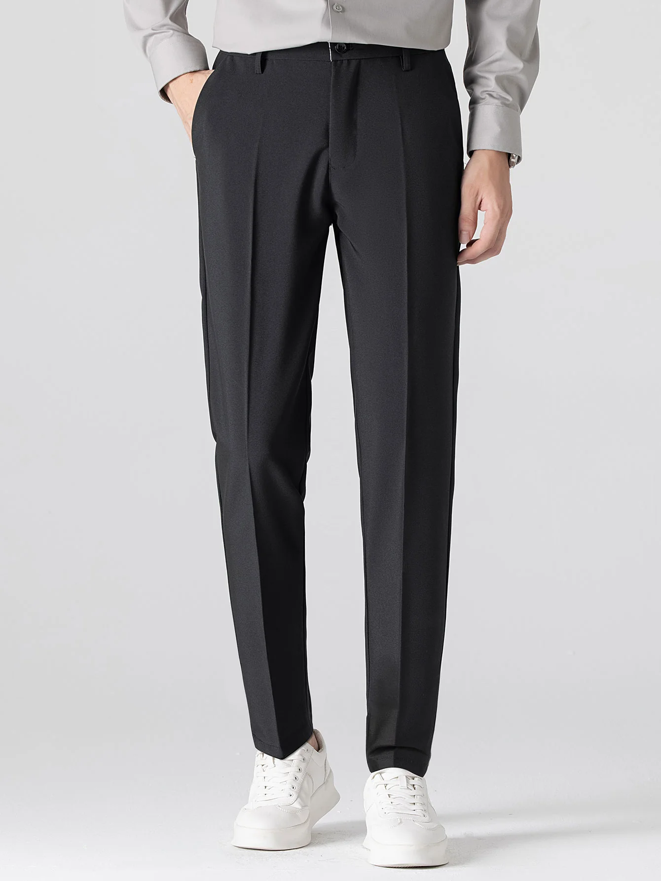 Geometric Jacquard Johnny Collar Polo & Slim Fit Tapered Trousers - Image 23