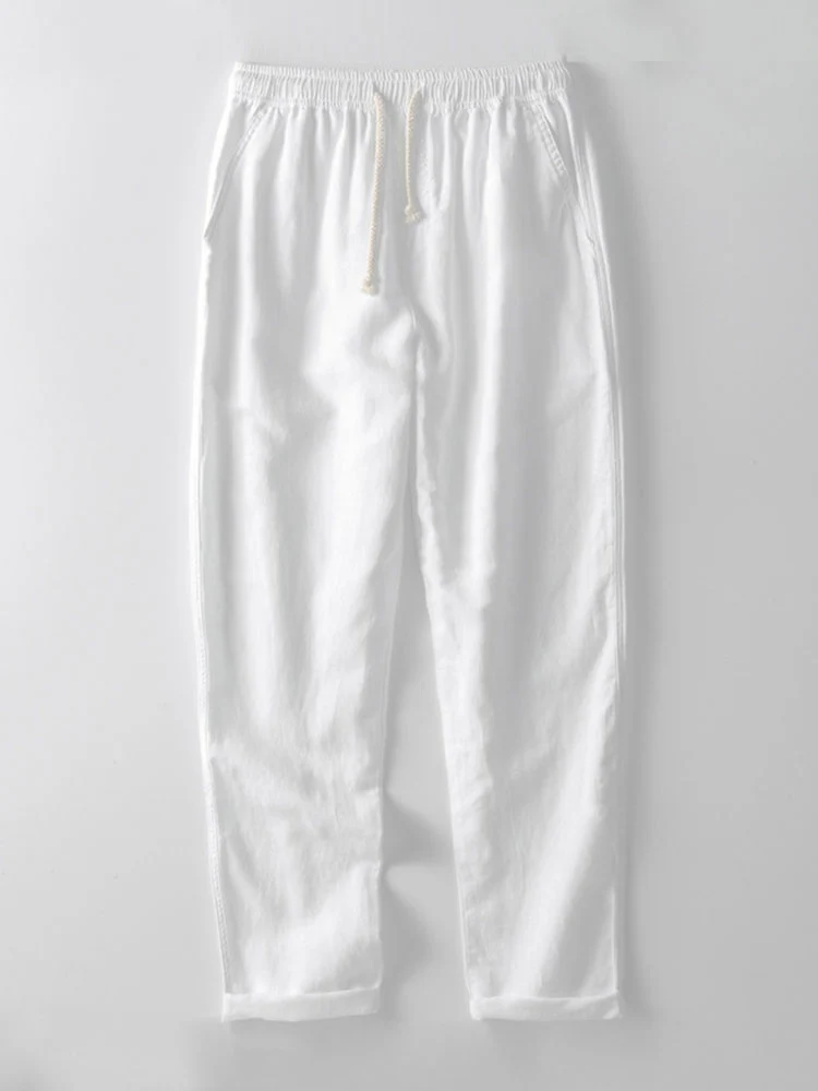 Leinen-Look Kurzarm Basic-Shirts & Gerade geschnittene Leinenhosen - Image 5