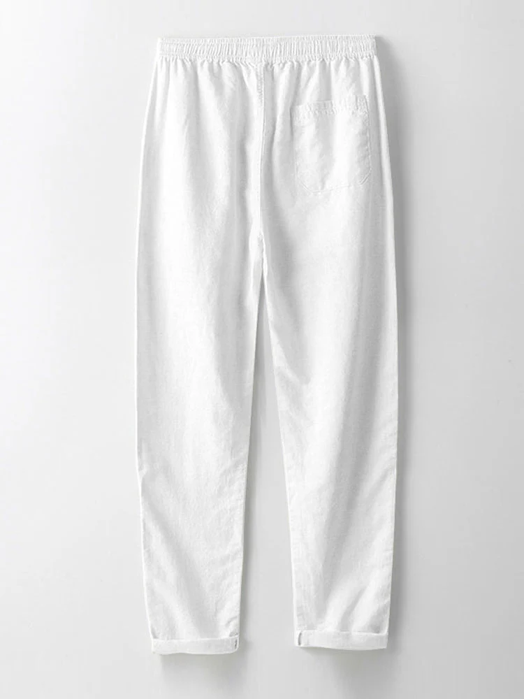 Leinen-Look Kurzarm Basic-Shirts & Gerade geschnittene Leinenhosen - Image 6