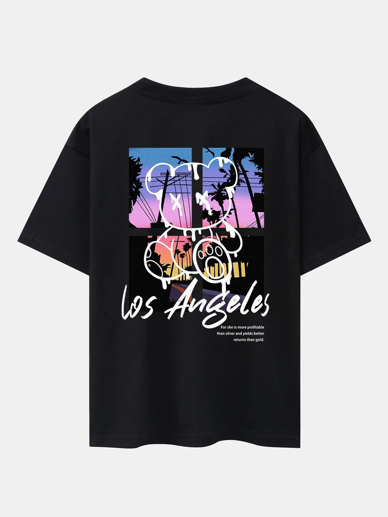 Los Angeles Illustration Bären Druck Drop Shoulder Oversize T-Shirt & Patch Pocket Drawstring Shorts - Image 9