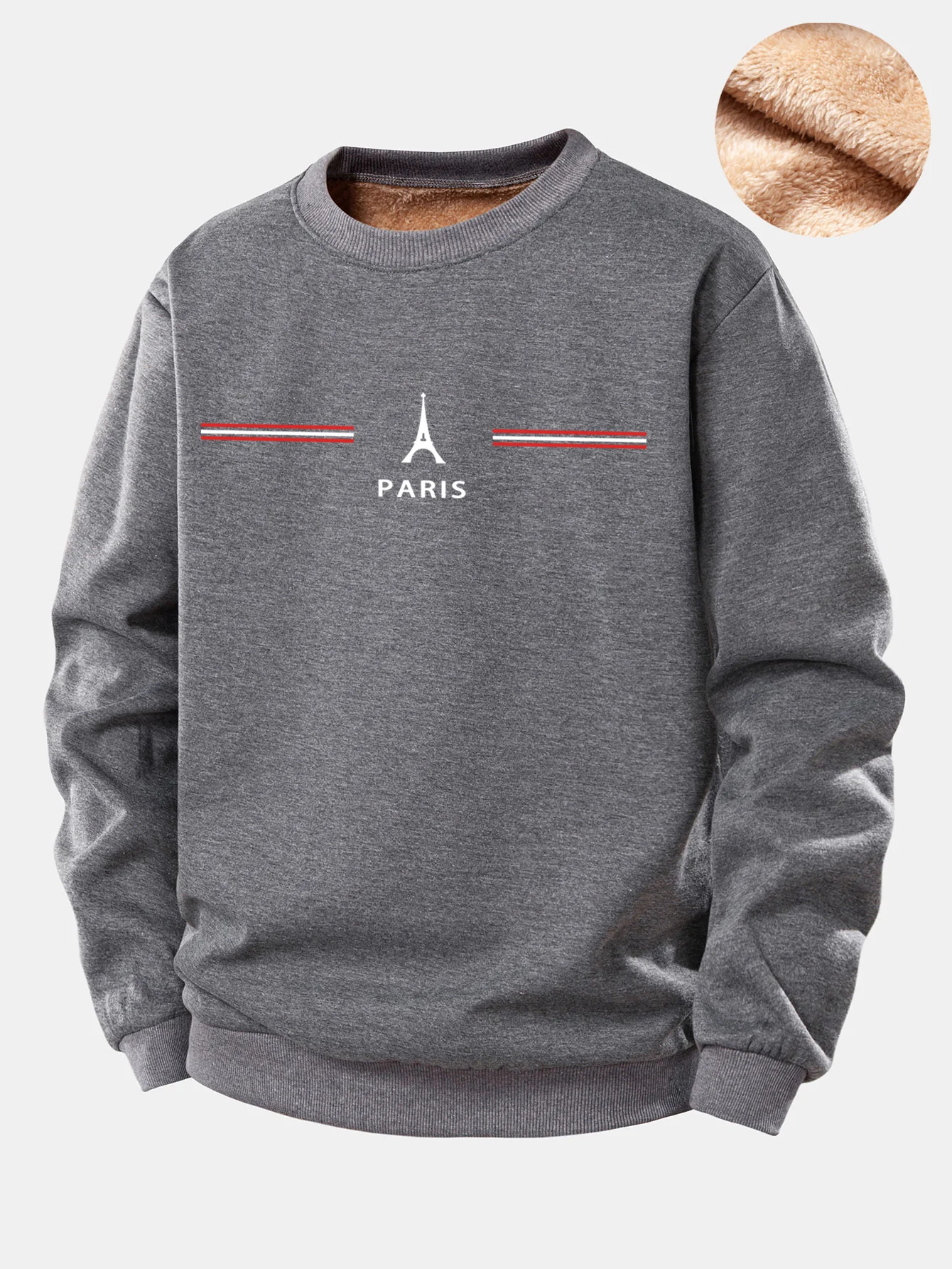 Paris Streifenmuster Teddy Fleece Gefüttertes Sweatshirt - Image 3