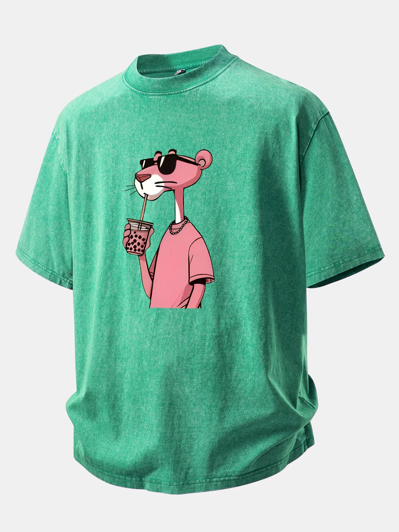 Pink Panther Print Washed Distressed Drop Shoulder T-Shirt - Image 9