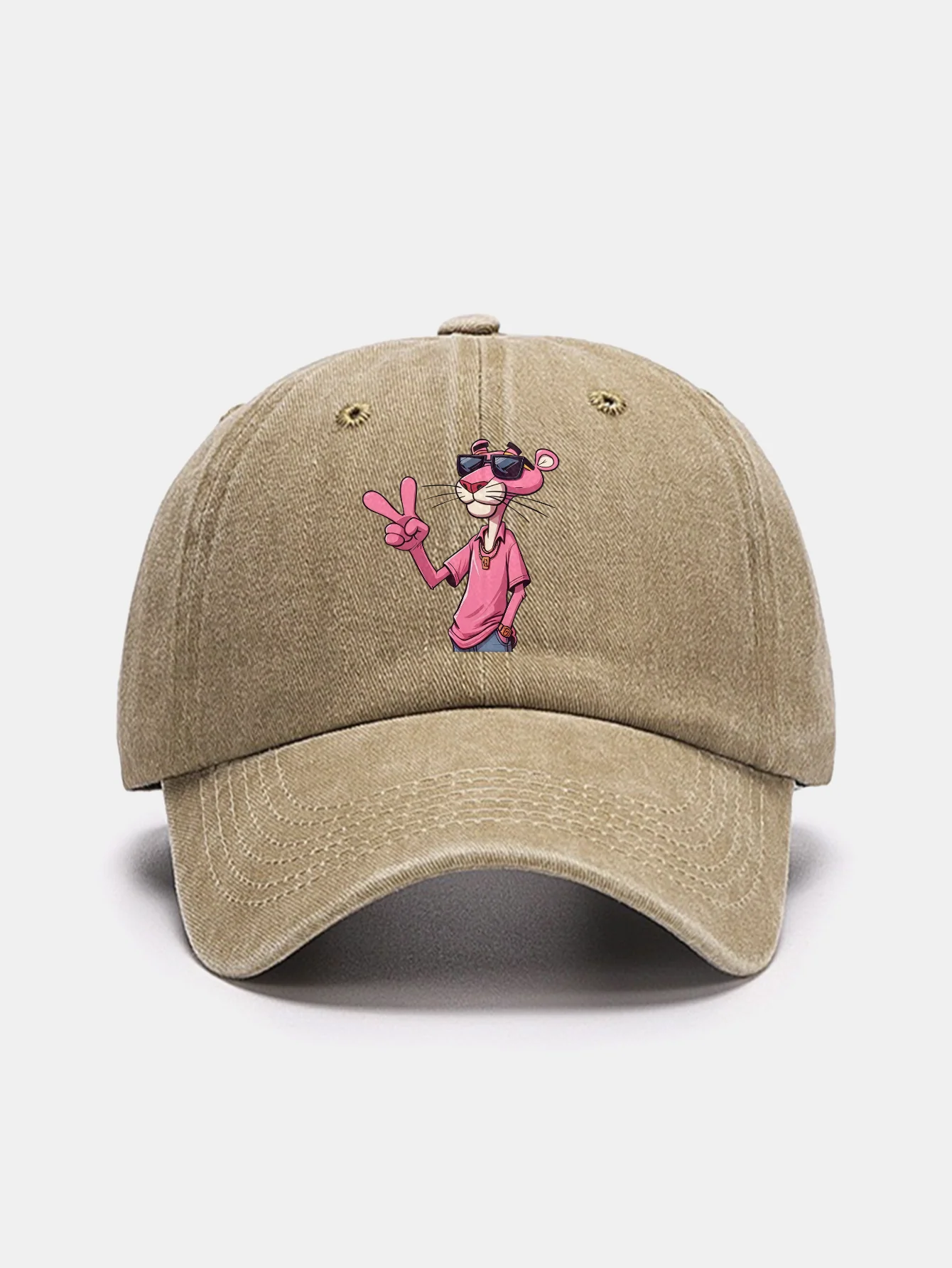 Pink Panther With V Sign Print Washed Baseball Cap - Image 10