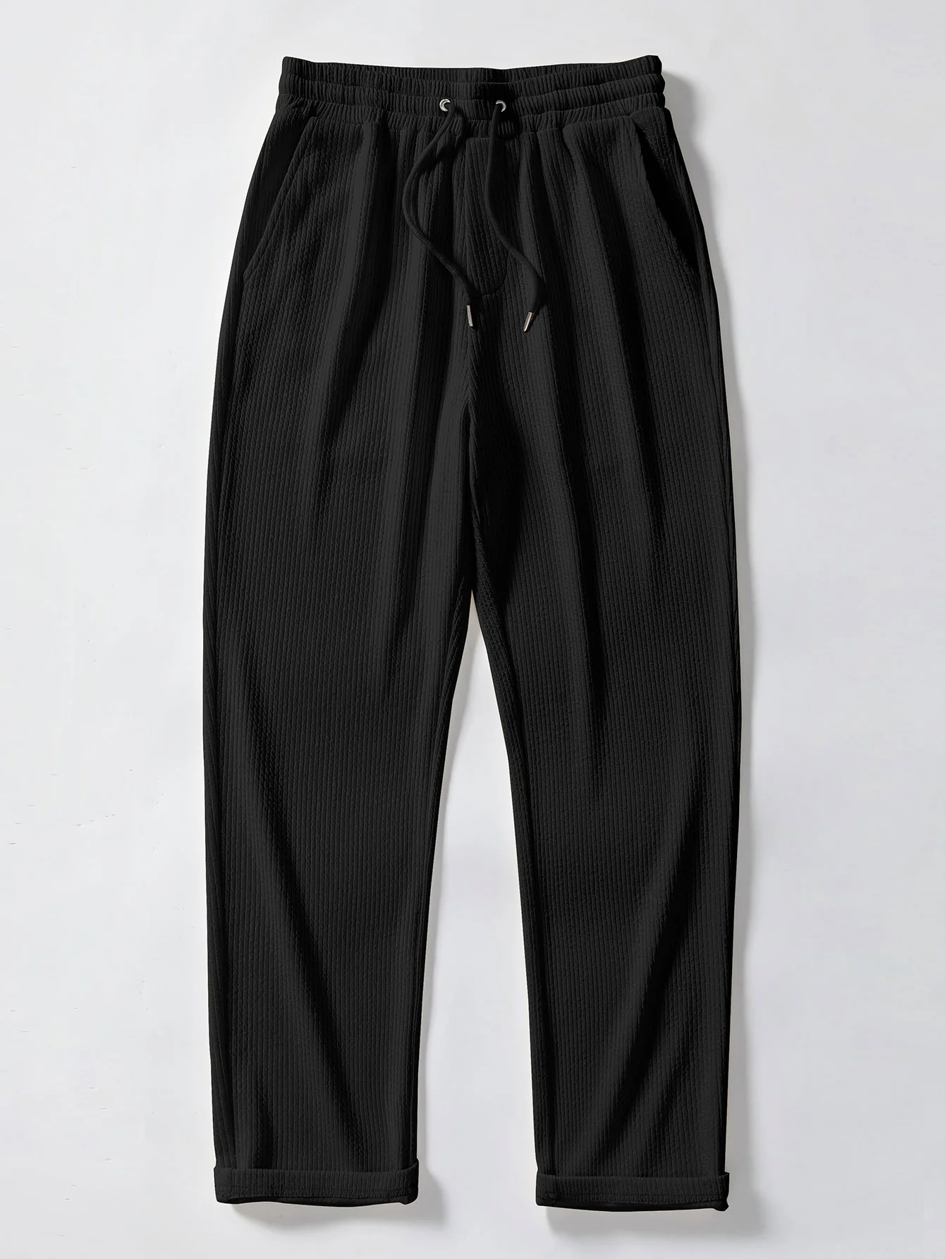 Contrast Trim Ribbed Johnny Collar Knit Polo & Straight Leg Ribbed Pants - Image 13