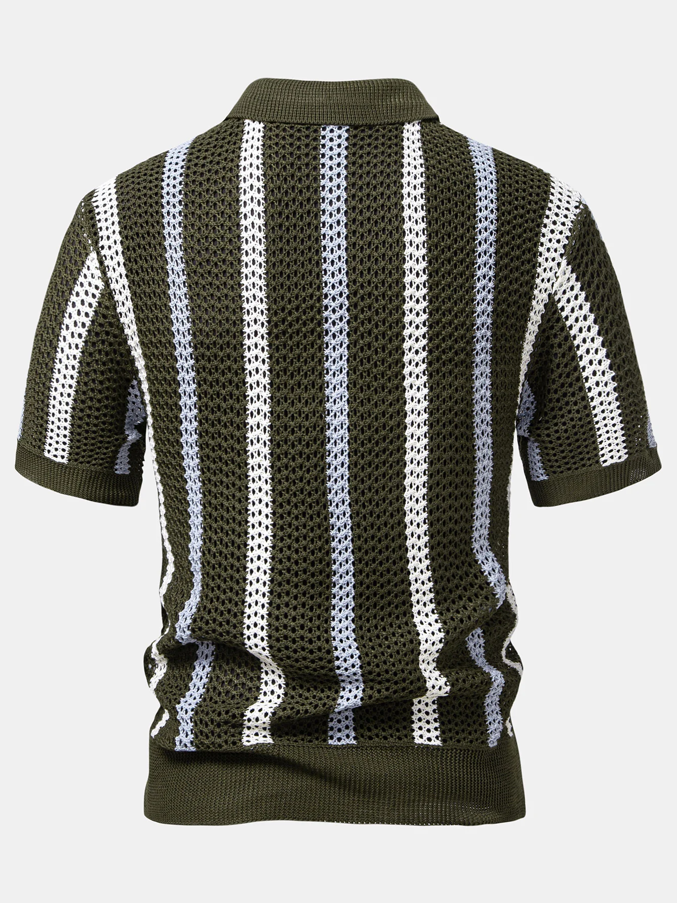 Striped Crochet V Neck Polo & Crinkle Textured Drawstring 5" Shorts - Image 10