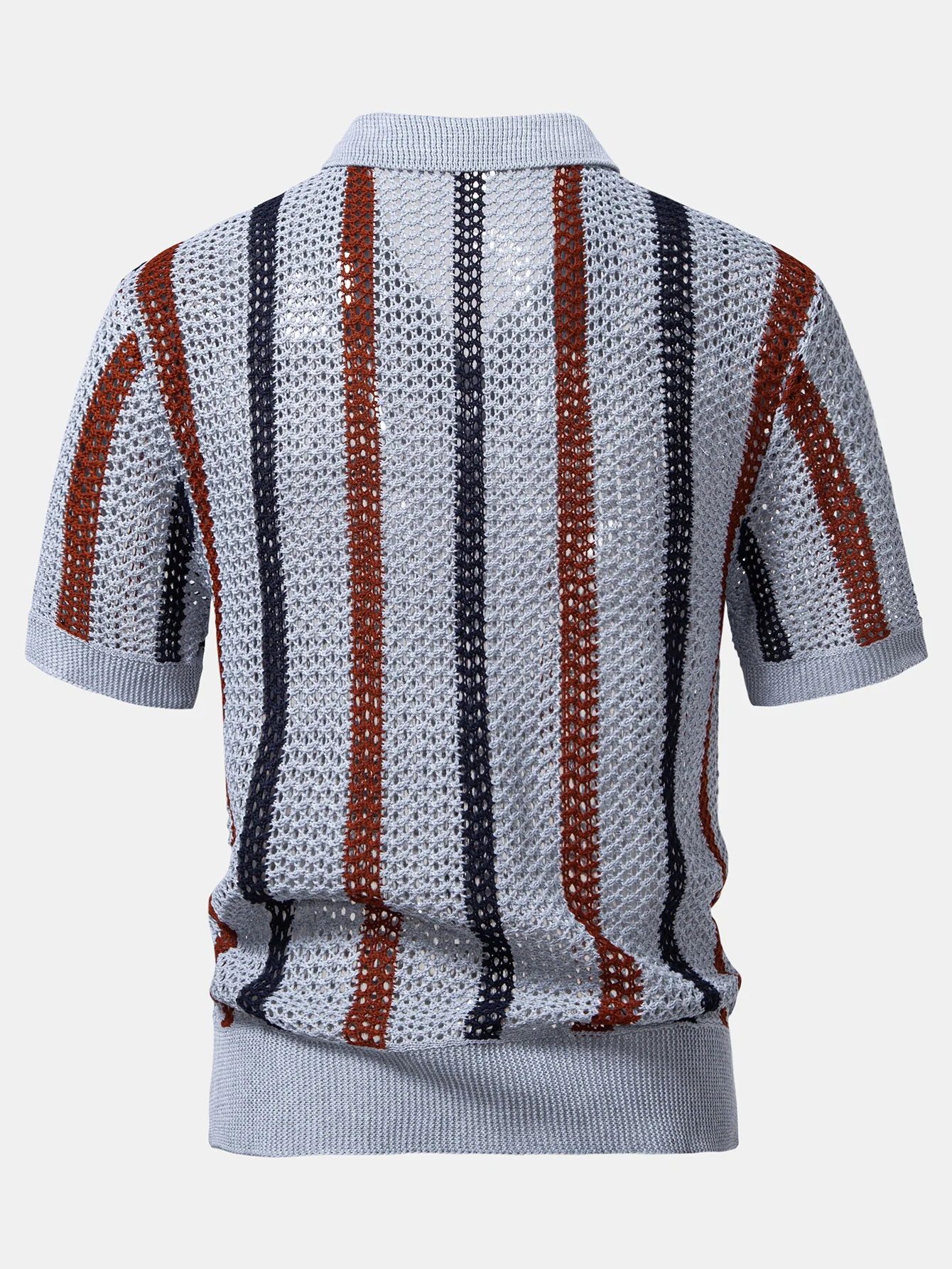 Striped Crochet V Neck Polo & Crinkle Textured Drawstring 5" Shorts - Image 12