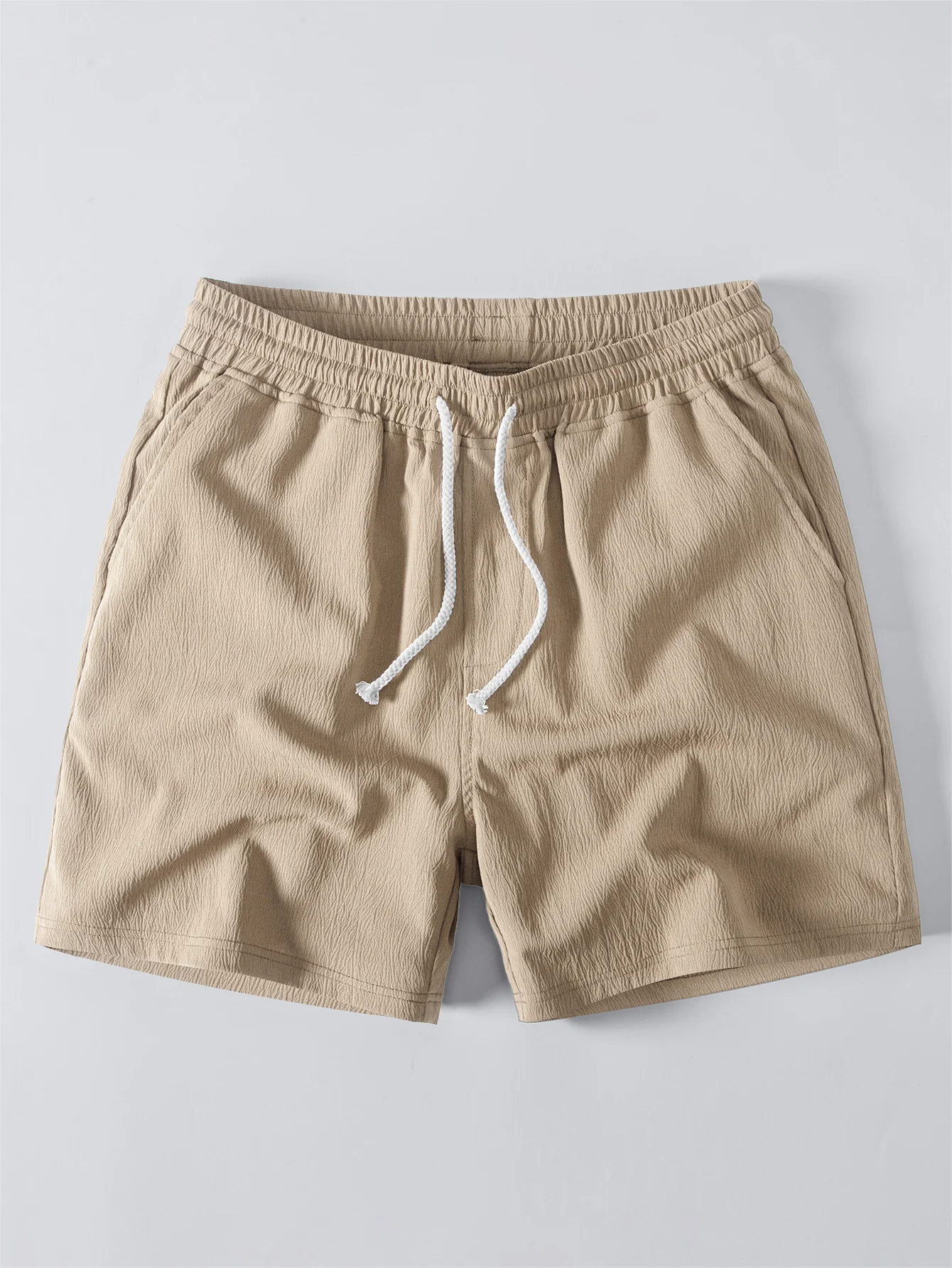 Striped Crochet V Neck Polo & Crinkle Textured Drawstring 5" Shorts - Image 13