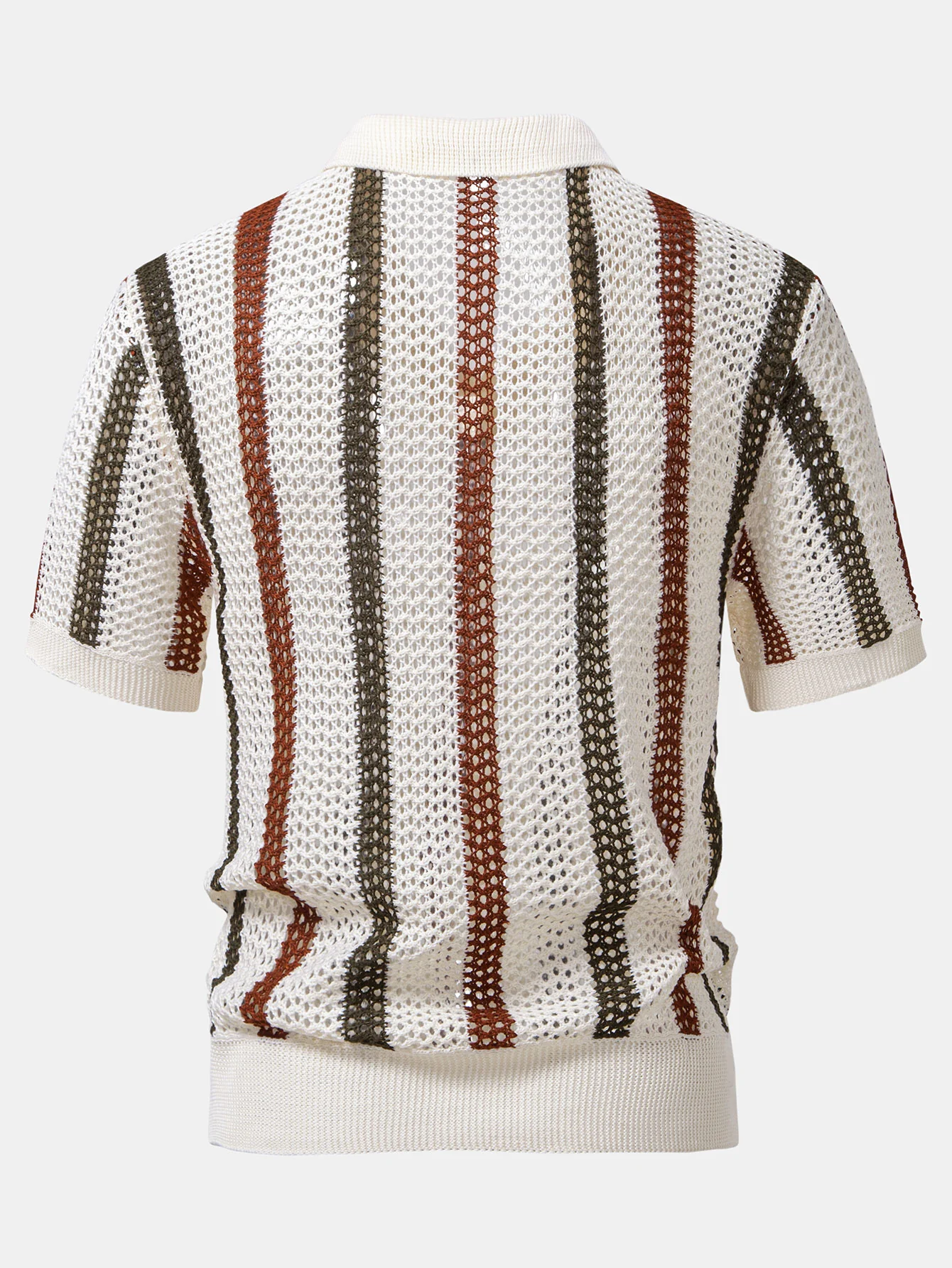 Striped Crochet V Neck Polo & Crinkle Textured Drawstring 5" Shorts - Image 6