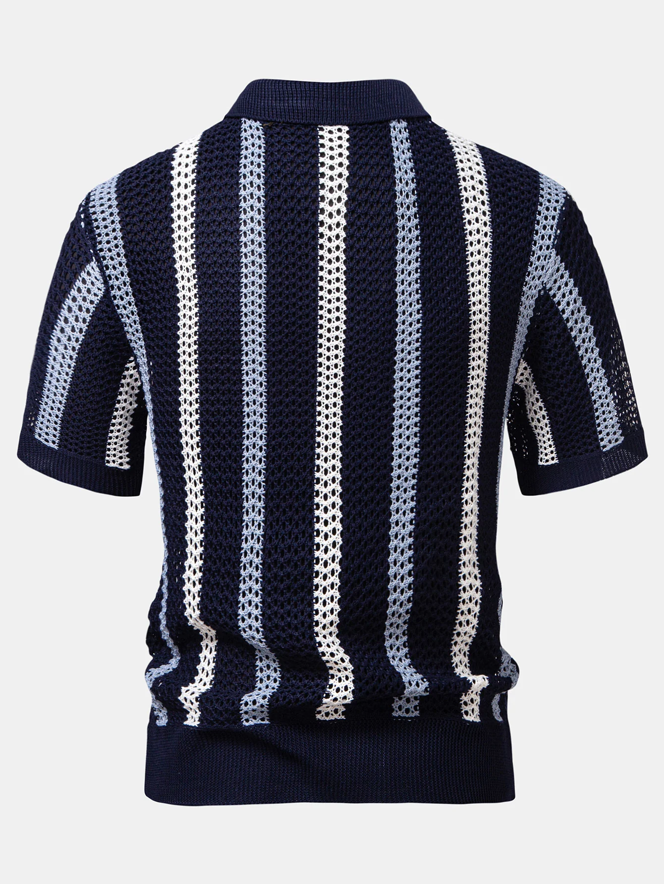 Striped Crochet V Neck Polo & Crinkle Textured Drawstring 5" Shorts - Image 8