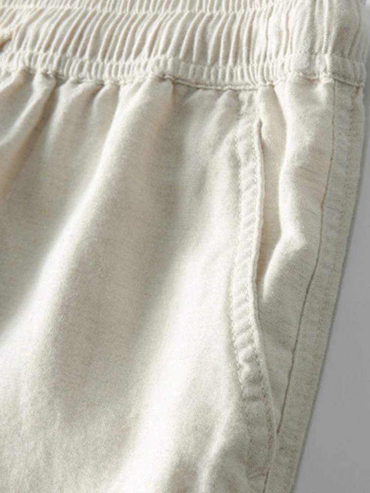 Textured Johnny Collar Crocheted Knit Polo & Straight Leg Linen Pants - Image 21