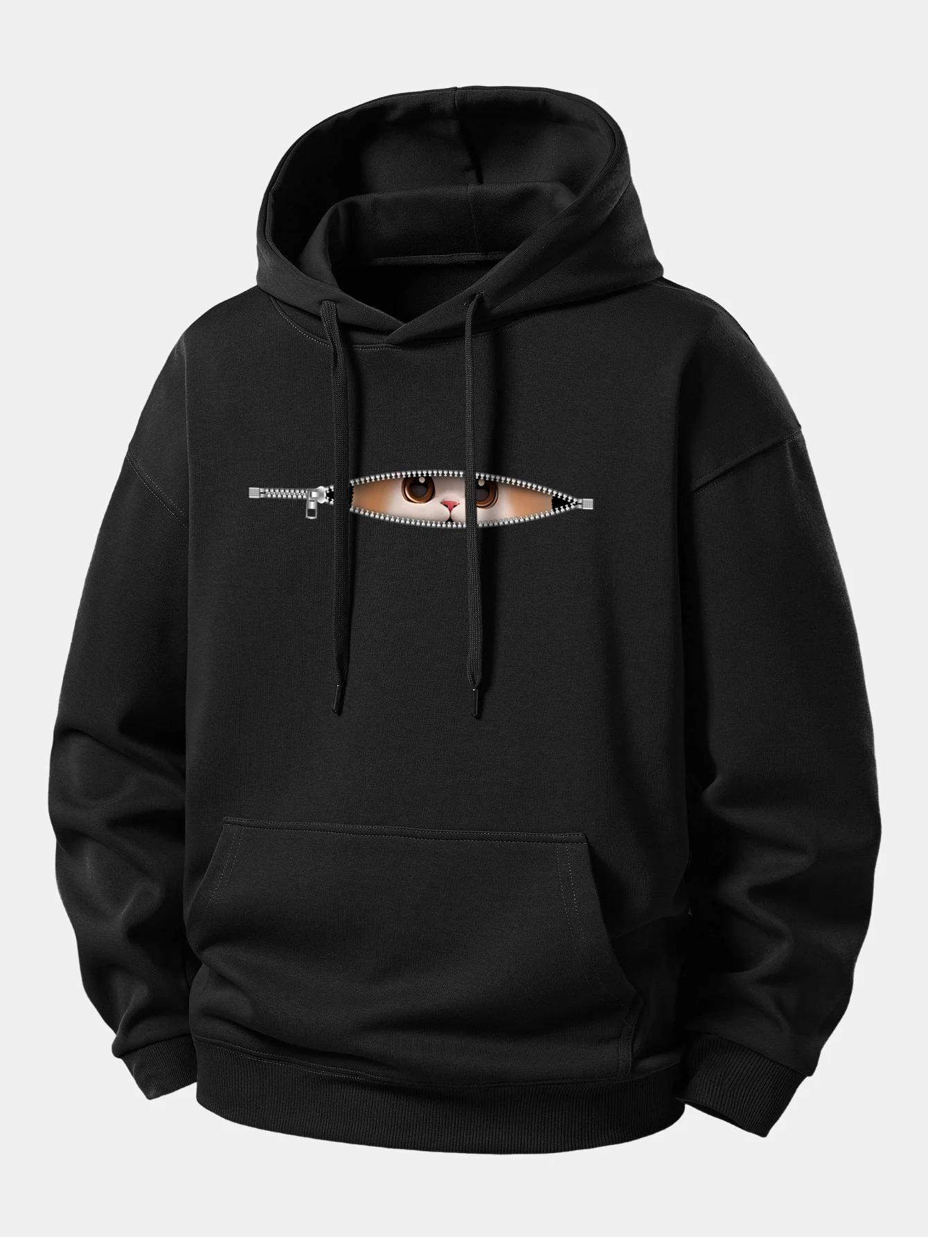 Zipper Cat Print Relax Fit Hoodie - Image 2