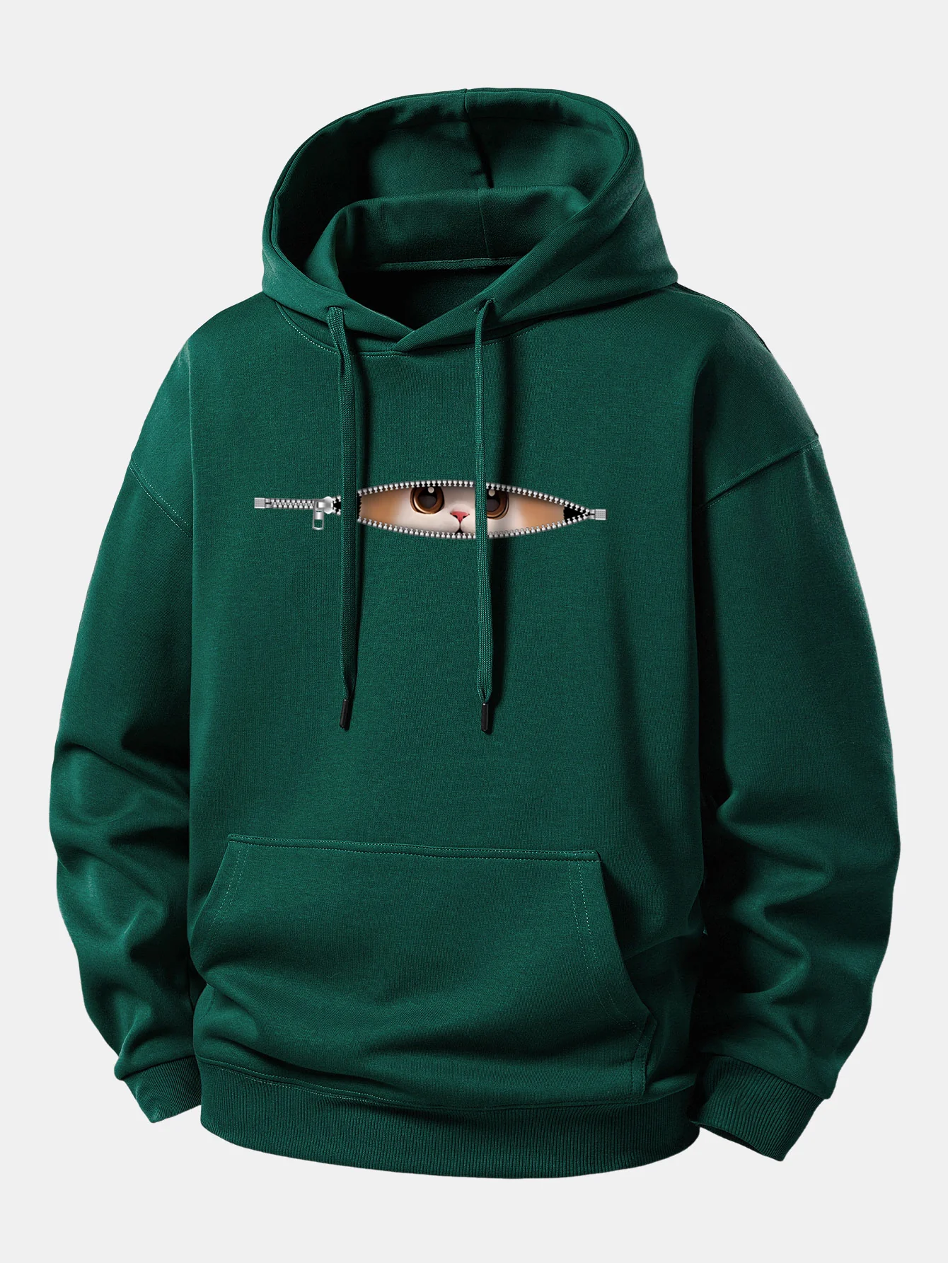 Zipper Cat Print Relax Fit Hoodie - Image 7